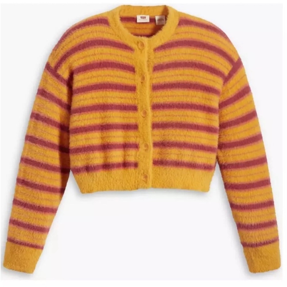Levi’s Large Sweater Cat Cardigan Sweater Fuzzy Wuzzy - Multi-Color Orange NWT - Picture 3 of 7